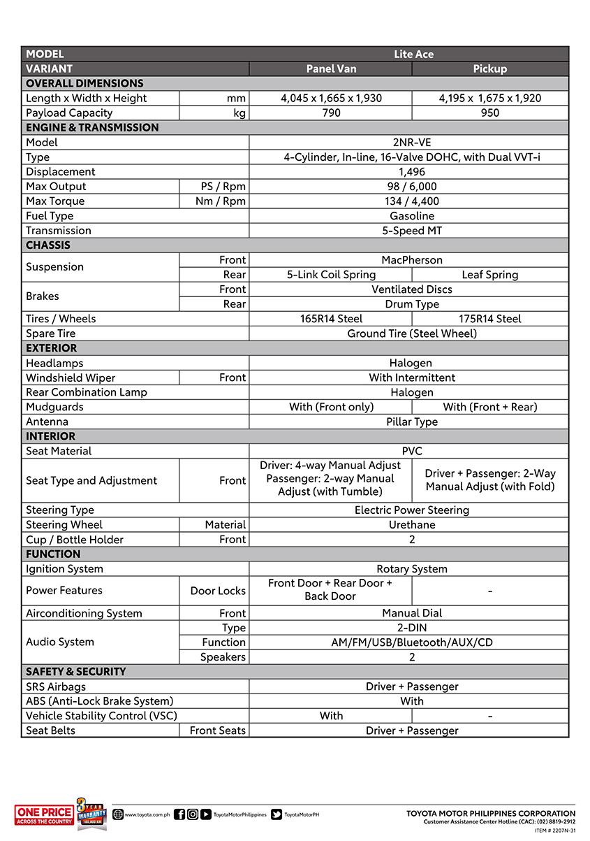 Toyota Lite Ace brochure